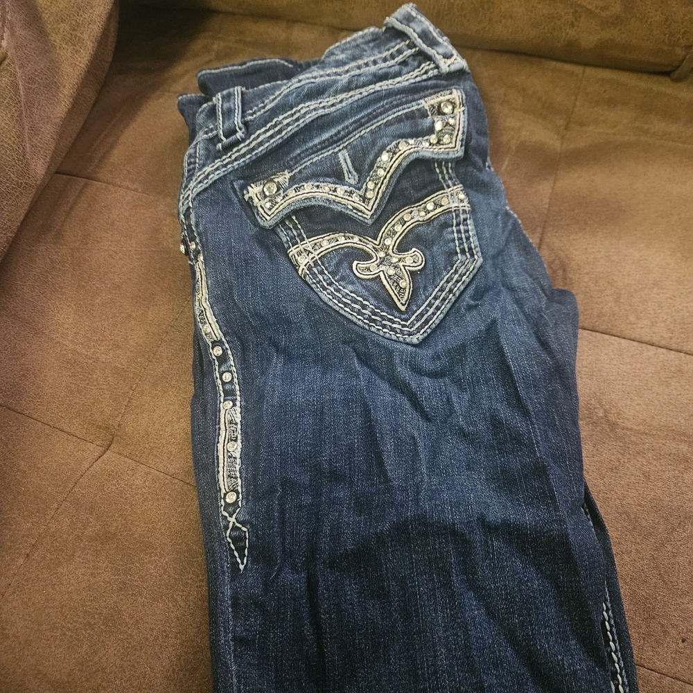 Rock Revival Indigo Boot Cut Jeans with Embellishments